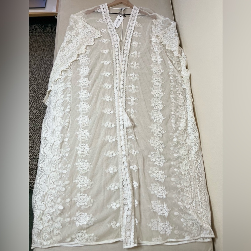 NWT Pia Rossini Maxi Cover Up - Women's One Size White - Duster Kimono Boho